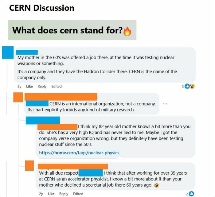 Online group shames overconfident know-it-alls incorrectly correcting others in a heated CERN discussion thread.