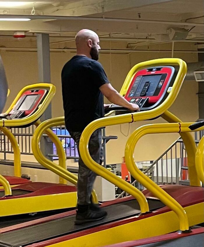 Man using treadmill in gym, highlighting common annoying gym moments during indoor workouts and exercise routines.
