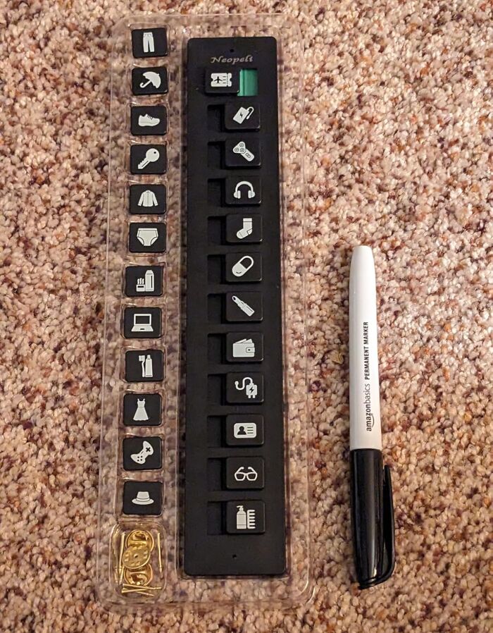 Travel organizer with icon labels for packing essentials, enhancing your ultimate beach day with smart sun, sand, and snack solutions.