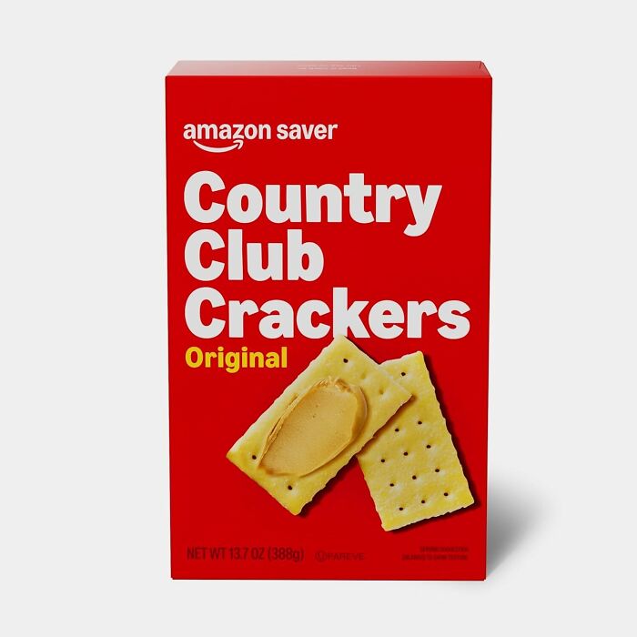Amazon Fresh Country Club Crackers box, a staple snack option that is secretly cheaper than big box store prices.