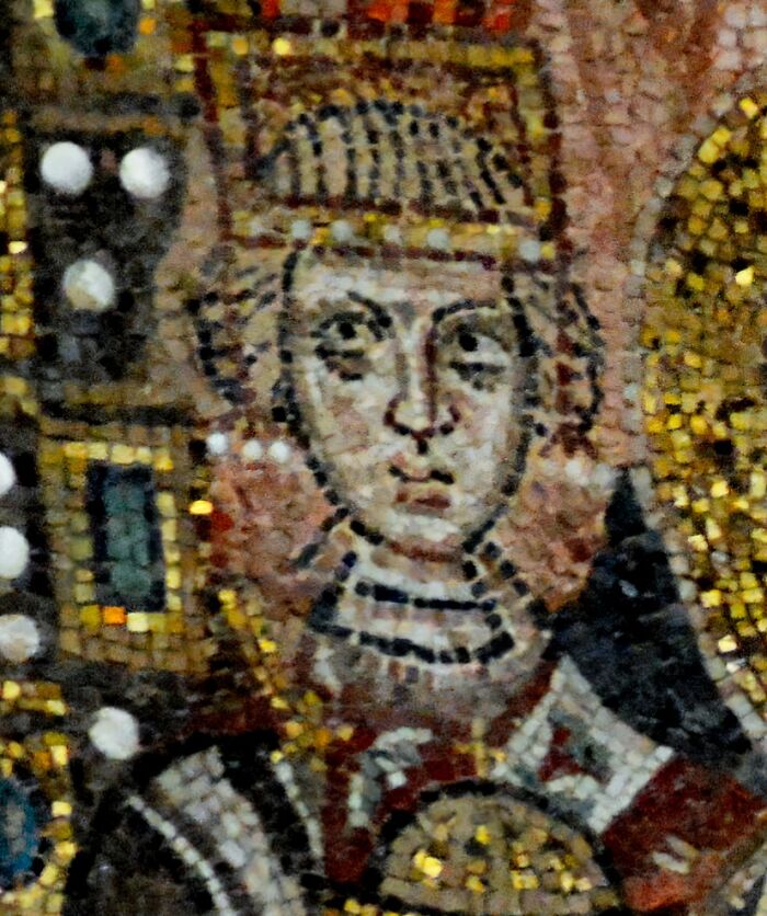 Close-up of a detailed mosaic depicting a royal figure, highlighting surprising facts about royals history.