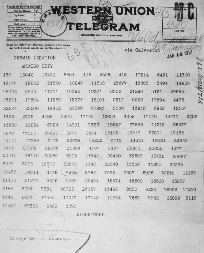 Telegram from German Legation in Mexico City dated 1917, a key historical event that doesn’t get enough attention.