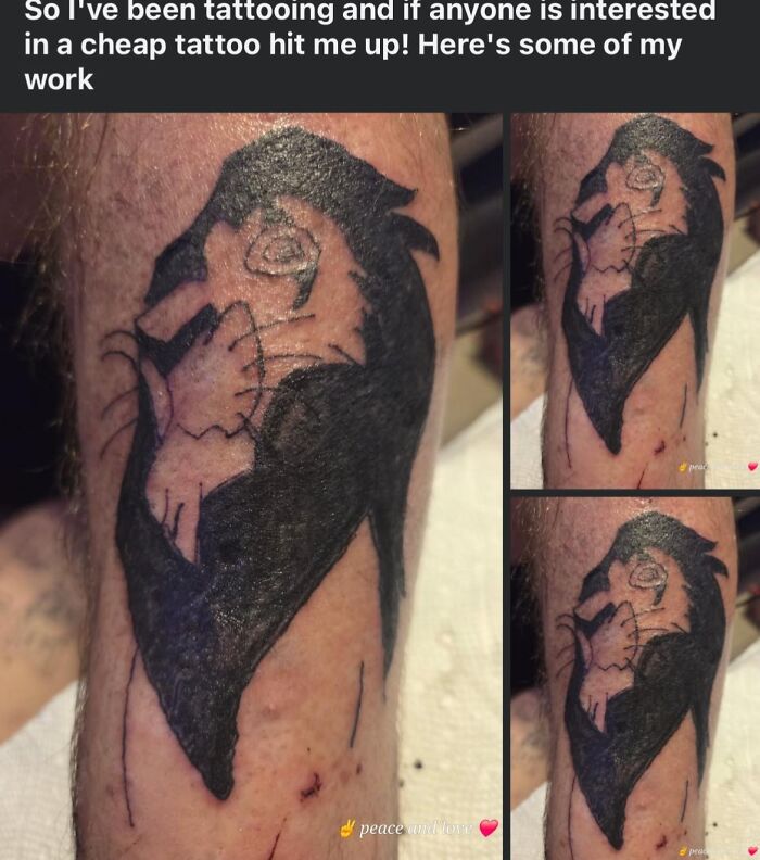 Poorly executed tattoo of a lion resembling a famous character, showcasing a hilariously bad tattoo fail.