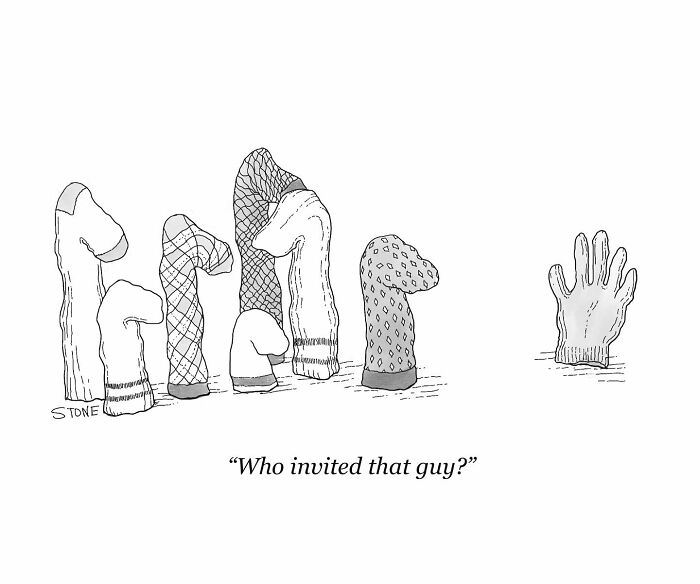 Hilarious comic showing socks talking about a glove, turning everyday thoughts into funny illustrations.