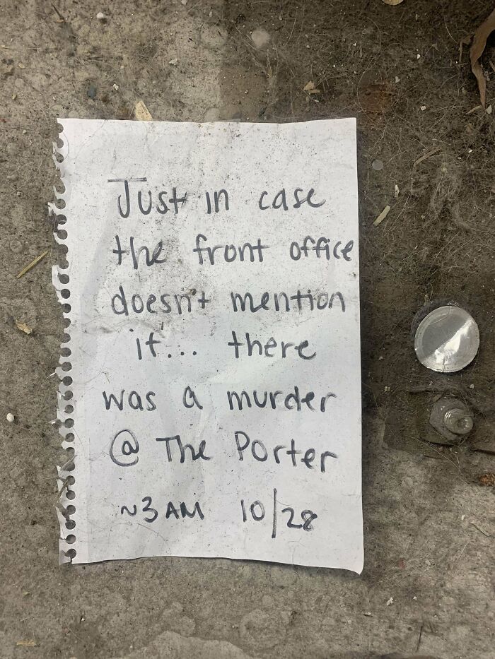 Handwritten note found on the ground describing a m****r, a rare historical memento people randomly discovered outdoors.