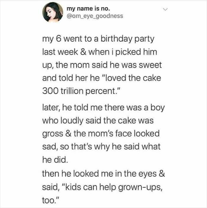 Tweet about a child's sweet birthday party story, highlighting kindness and the wholesome side of humanity.