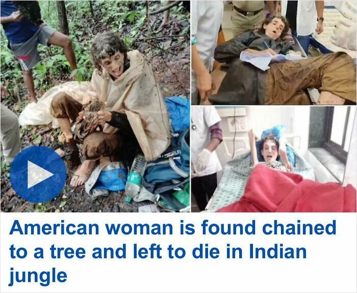 American woman chained to tree in Indian jungle, highlighting traumatizing conditions and distressing rescue moments.