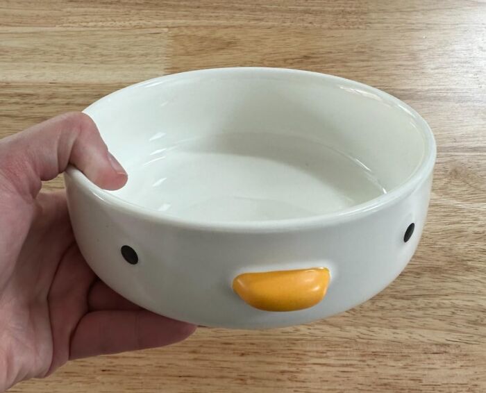 Hand holding a ceramic bowl with a duck face design, one of Amazon's most wished for weirdly wonderful items.