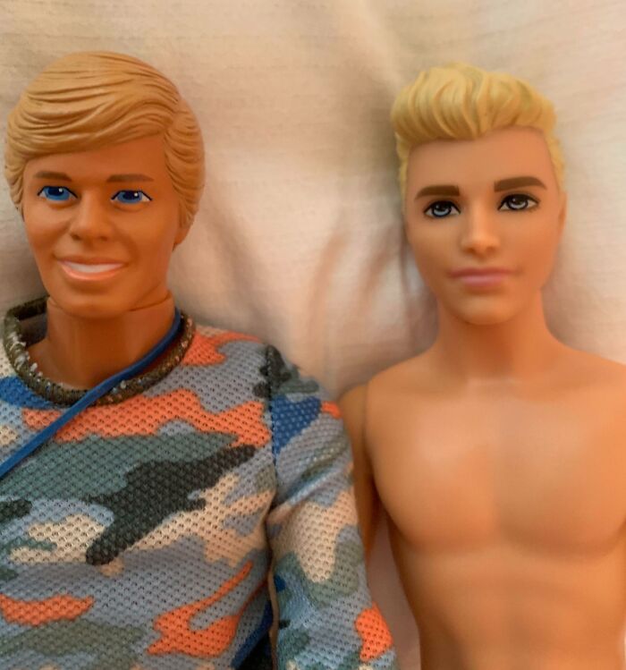 Comparison pics of two dolls with different styles, illustrating variety and diversity in appearance and fashion.