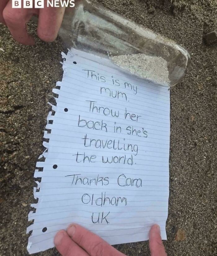 Handwritten message in a bottle on the beach, an example of fascinating content and interesting facts found on the internet.