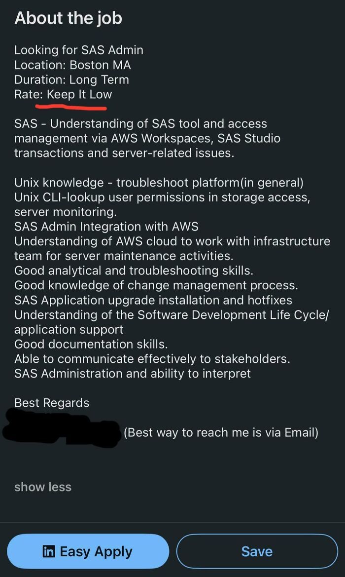 Job posting with low pay rate highlights challenges in extremely toxic work environments captured by employees.