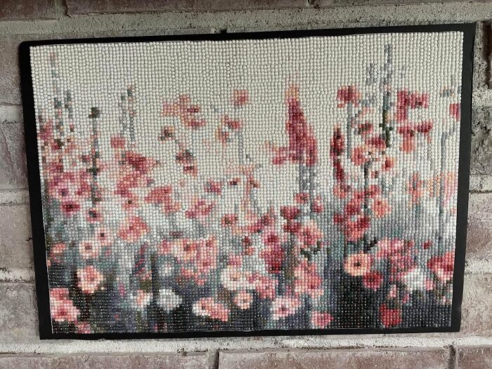 Floral craft kit completed with colorful beads, showcasing a creative alternative to doomscrolling activities.