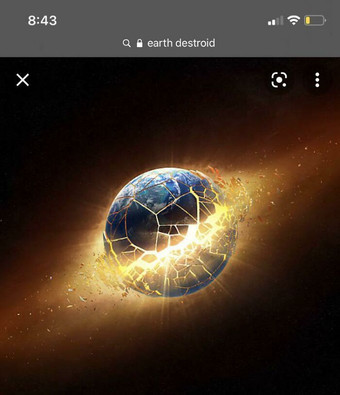 Digital illustration of the Earth cracking and glowing, humorously representing absurd internet lies about global destruction.