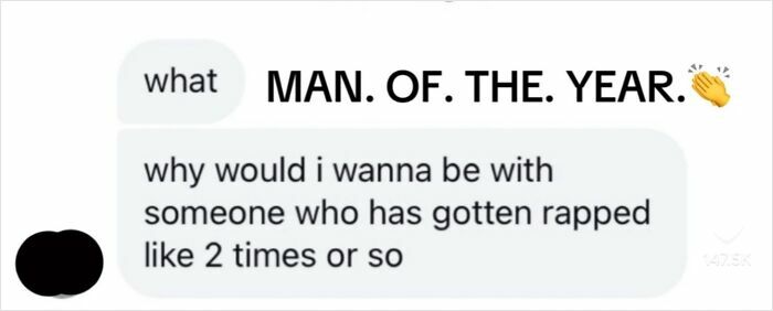 Screenshot of a text conversation nominating men of the year with a surprising and unhinged message.