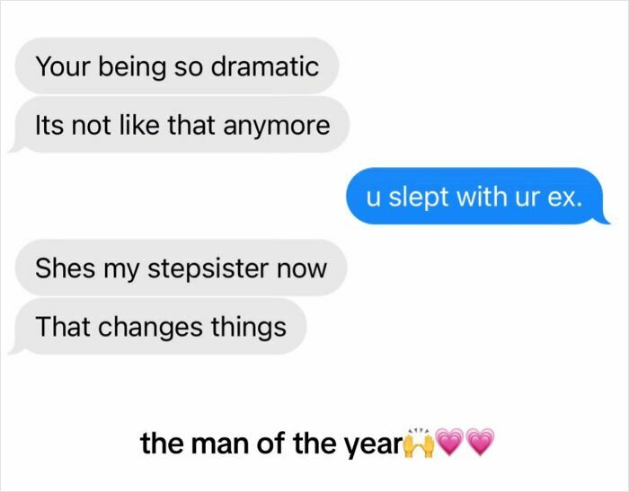 Screenshot of a text conversation showcasing unhinged and insane messages nominating men of the year.