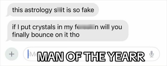 Screenshot of an insane and unhinged text message nominating a man for men of the year.