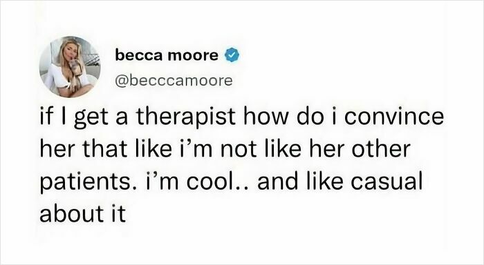 Funny mom post about convincing a therapist she's different, providing a relatable sanity break for moms today.