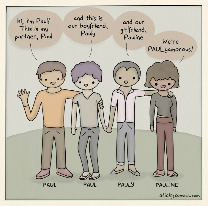 Cartoon depicting four characters named Paul, Pauly, and Pauline, illustrating comics that sum up the human condition humorously.