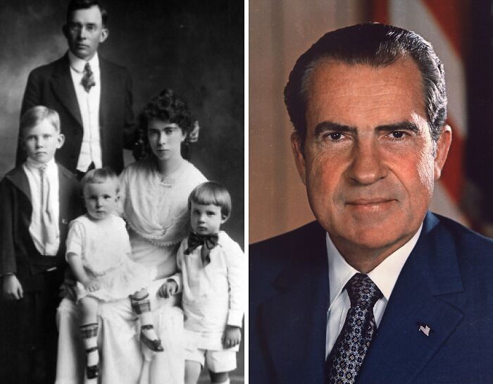 Black and white vintage family portrait of remarkable mothers and a colored portrait of a distinguished man in a suit and tie.