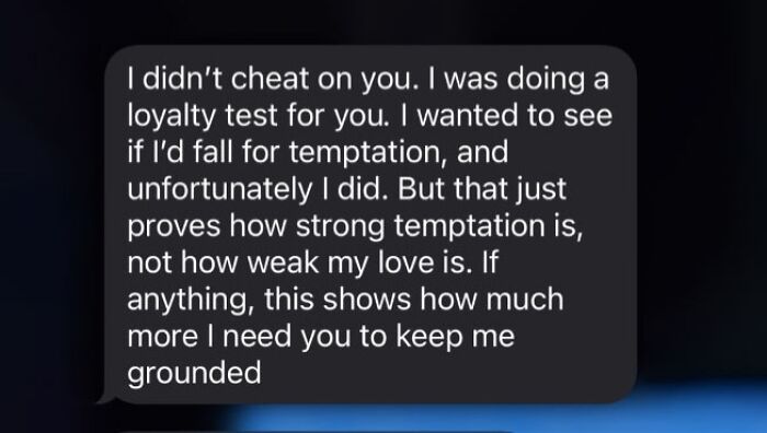 Text message screenshot showing a man explaining a failed loyalty test, related to men of the year nominations.