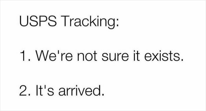 Hilarious meme about USPS tracking humor from the circle of idiots collection highlighting delivery confusion.