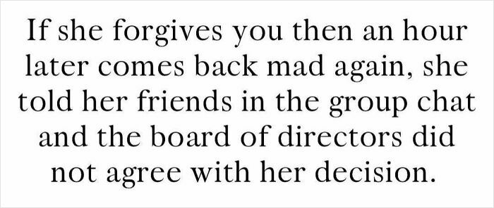 Text meme from Circle Of Idiots collection about someone forgiving then getting mad again and sharing it in a group chat.