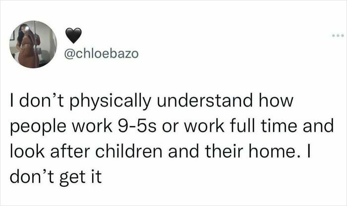 Tweet about not understanding how people manage working full time and taking care of children and home, related to Circle of Idiots memes.