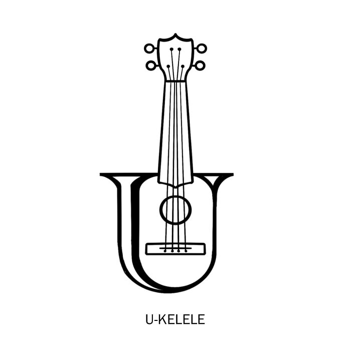 Minimalist clever drawing of a U shaped ukulele combining wordplay with visual design and musical elements.