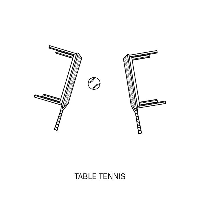 Clever drawing of wordplay showing table tennis rackets as tables with a ball in between, visual pun illustration.