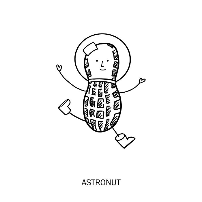 Clever drawing of a peanut astronaut illustrating wordplay in creative sketch style from clever drawings collection.