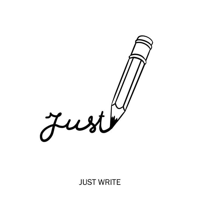 Minimalist drawing of pencil writing the word just, a clever drawing that brings wordplay to life in black and white.