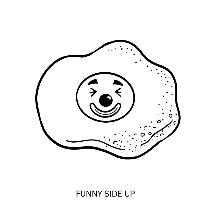 Fried egg with a clown face illustration showing clever drawings that bring wordplay to life.