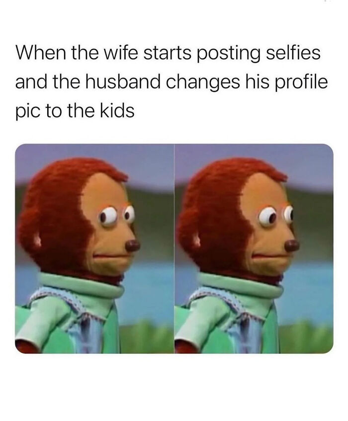 Monkey puppet looking sideways, illustrating confusion in memes people ask to explain the joke about posting selfies and profile pics.