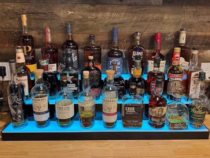 Various liquor bottles displayed on a kitchen counter, highlighting popular items for a kitchen Prime Day wishlist.