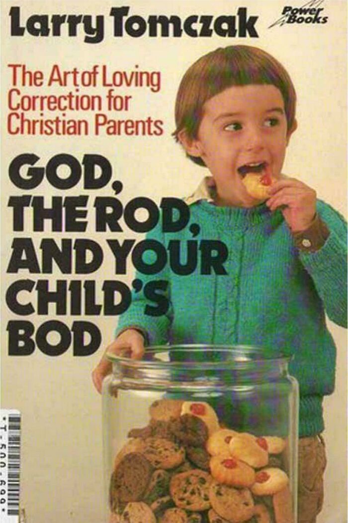 Child eating cookies from a large jar on a vintage book cover, illustrating ridiculous pics from the past that would never fly today.