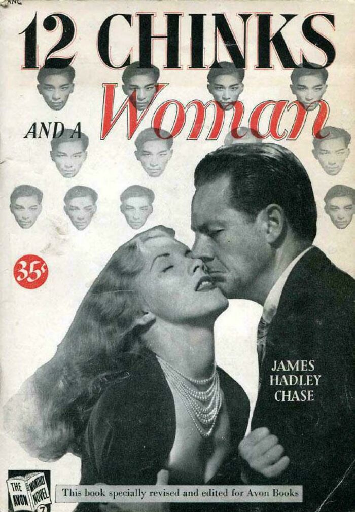 Vintage book cover depicting a man and woman in an embrace, showcasing outdated and offensive imagery from the past.