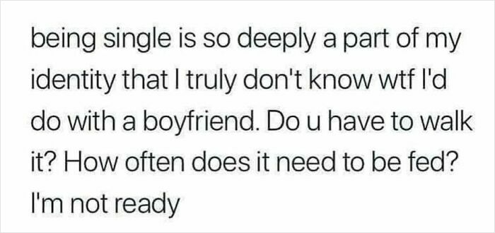 Text meme about being single and jokingly unsure how to handle a boyfriend, featured in circle of idiots memes.