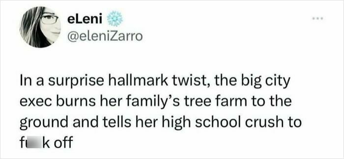 Tweet humor about a big city exec burning her family’s tree farm, featured in Circle of Idiots hilarious memes.