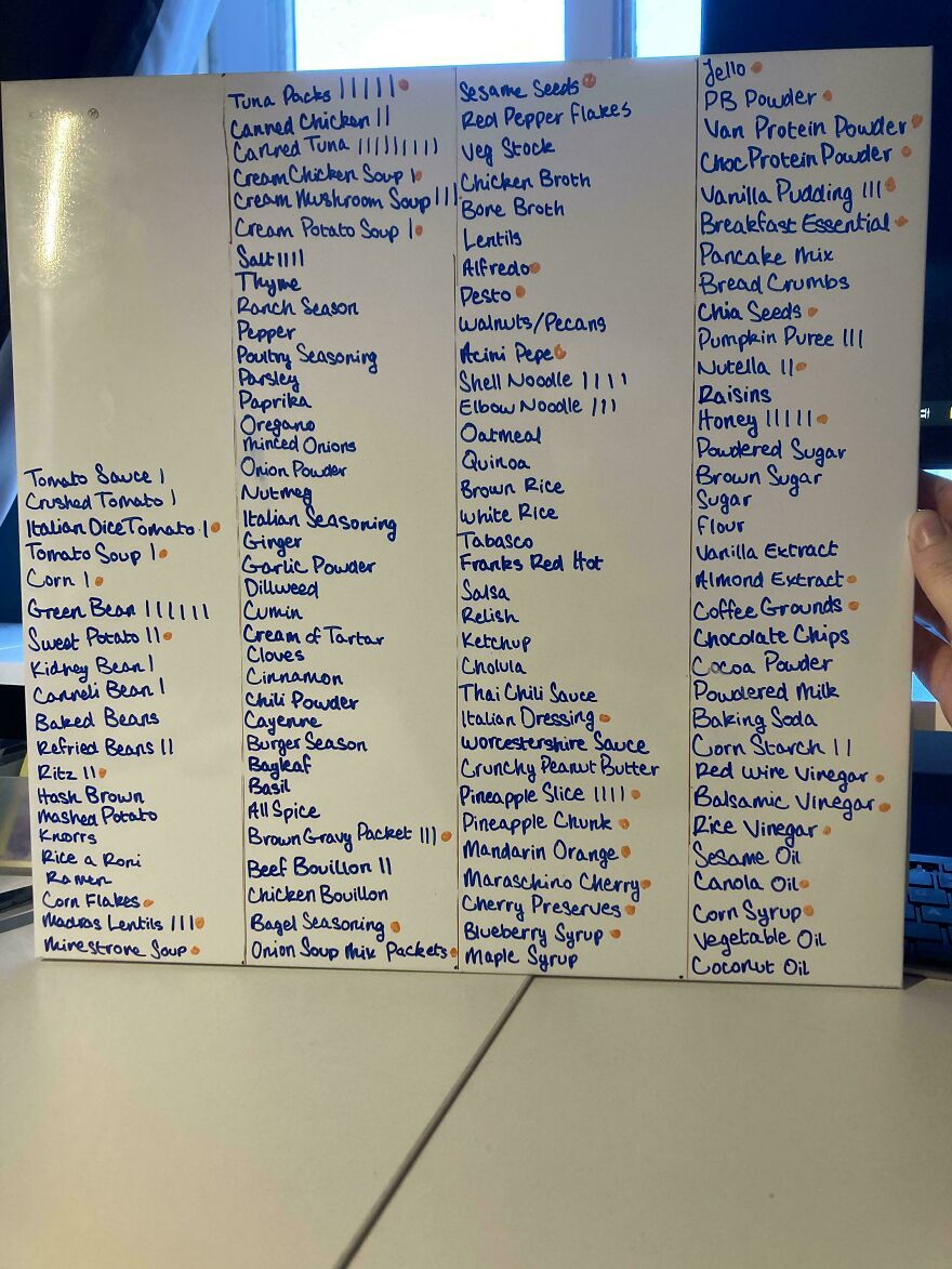 Neatly handwritten grocery list on a whiteboard showcasing an impressive example of perfect handwriting.