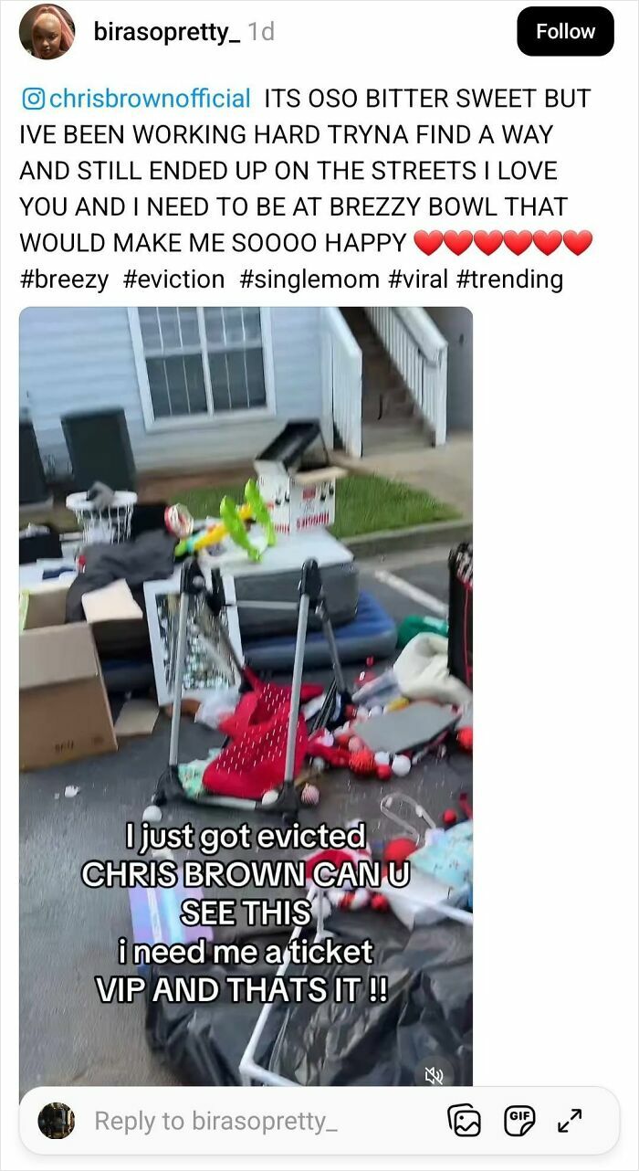 Single mom shows belongings on the street after eviction, highlighting entitled single moms who avoid paying expenses.