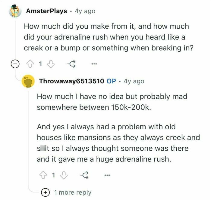 Screenshot of a conversation where former burglars discuss choosing targets and what kept them out during break-ins.