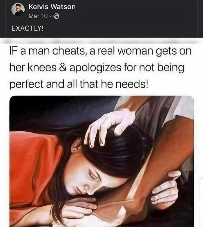 Social media post showing a woman kneeling and apologizing, illustrating that relationships can be emotionally exhausting.