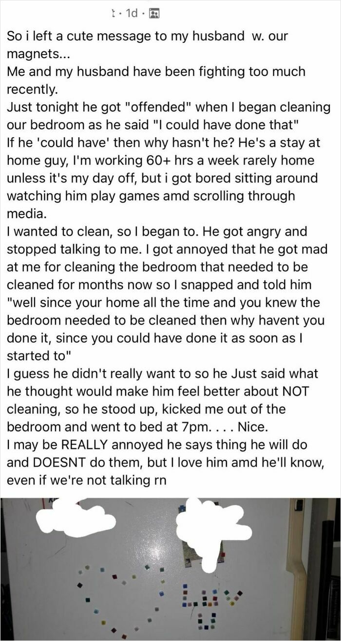 Text conversation revealing a tiring relationship conflict about cleaning and communication, showing how relationships are not always great.