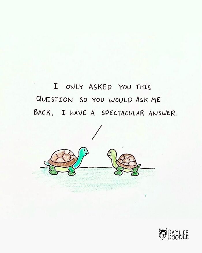 Two cartoon turtles having a humorous conversation in a daily comic by a cartoonist.