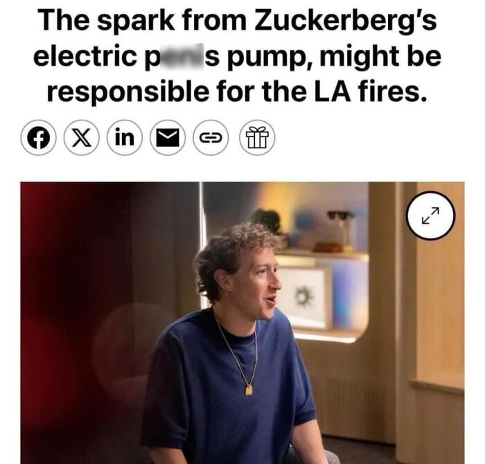 Person sitting indoors in a casual setting illustrating absurd internet lies humorously about Zuckerberg and LA fires.