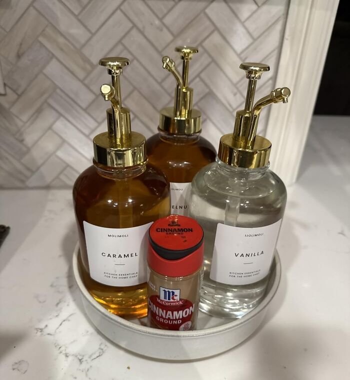 Set of caramel, vanilla, and cinnamon kitchen dispensers featured in Prime Day home deals for stylish home essentials.