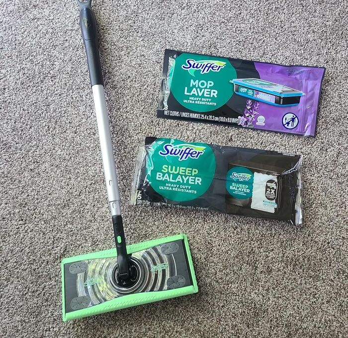 Swiffer mop and sweep refills on carpet showcasing affordable Prime Day deals under $25 to save your bank account.