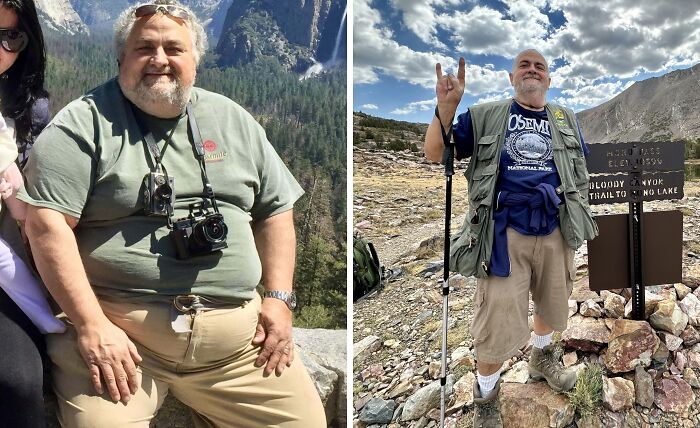 Hombre muestra transformaciones increíbles en su aspecto físico, disfrutando la naturaleza en diferentes paisajes y actividades al aire libre.