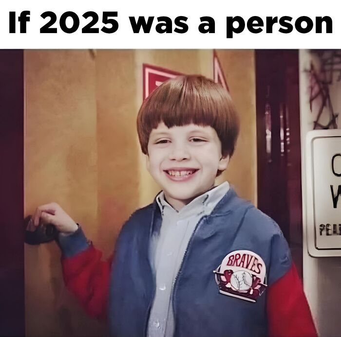 Smiling child with a vintage jacket representing 2025 as a person in one of the funniest memes for a better day.
