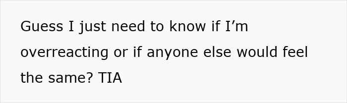 Text post asking if the poster is overreacting or if others would feel the same about a wedding disruption incident.